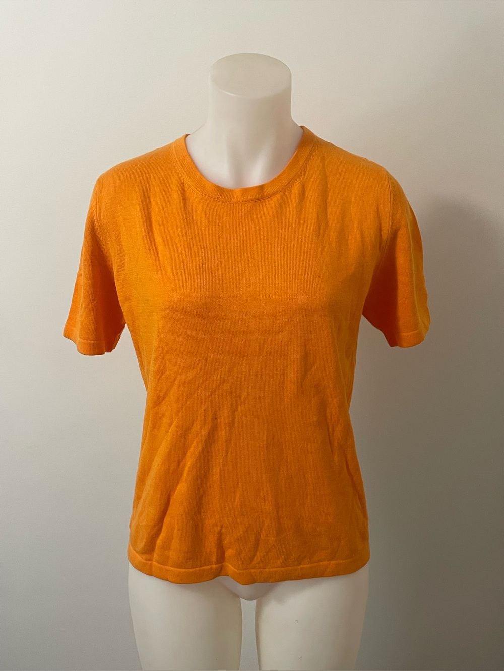 David Hollis Women’s Orange Knit Short Sleeve Crew Neck Sweater Top Size M